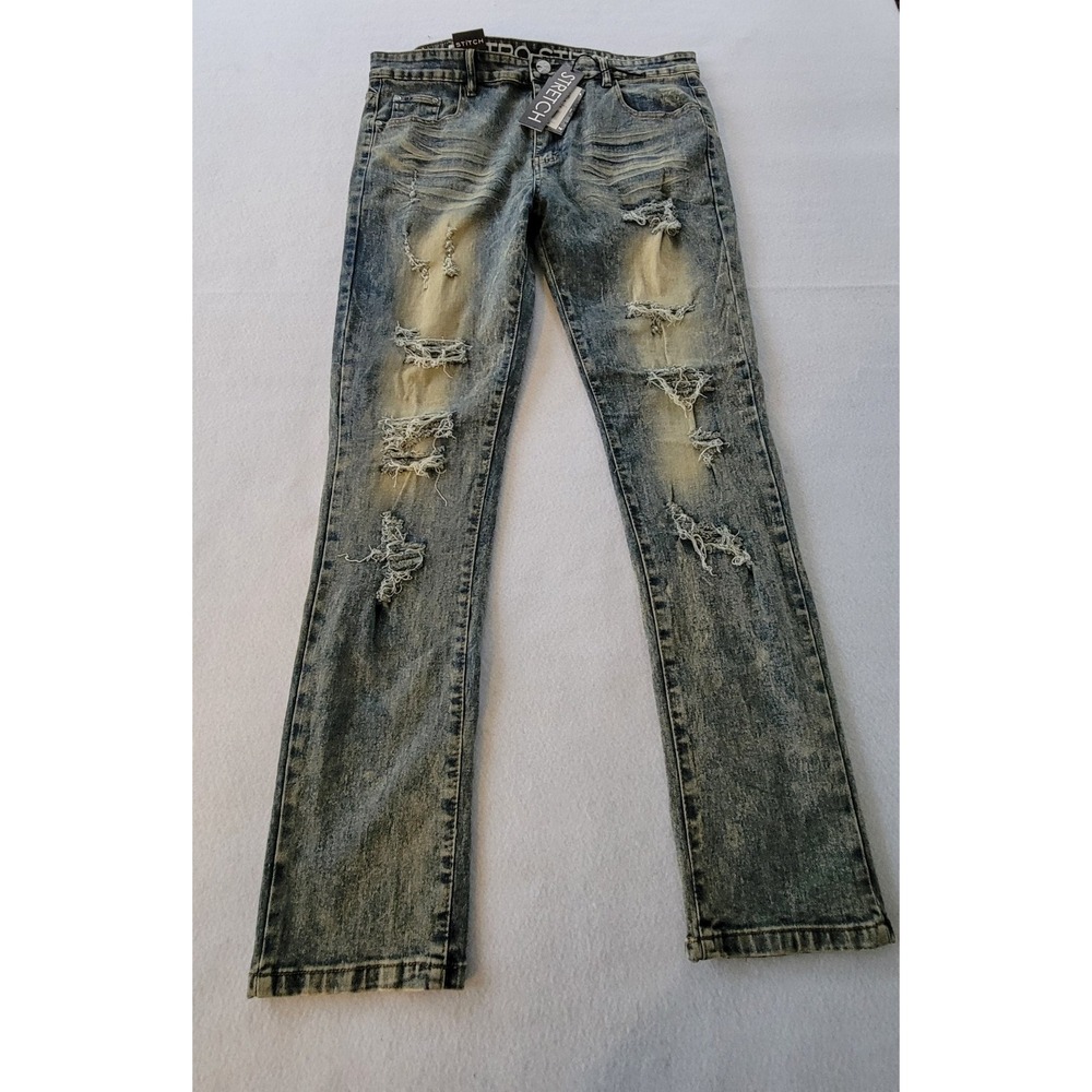 Retro Stitch  Blue Denim Jeans‎ Men's Stretch Size 38 X 32